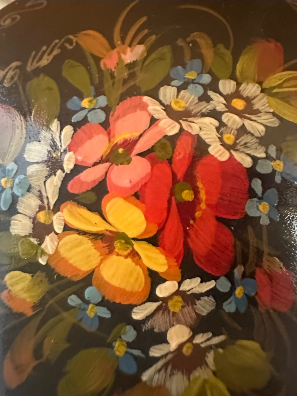 Vintage Russian Black Floral Hand-Painted Trinket Box - Picture 10 of 10
